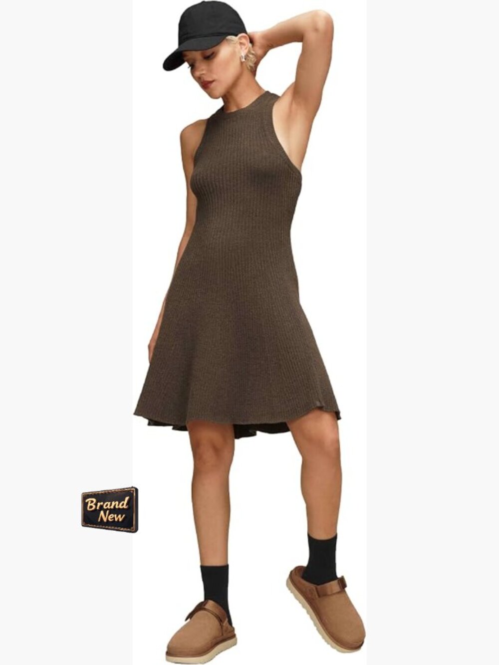 Women's Fit & Flare Mini Dress Sleeveless Racerback Cozy Knit Lite